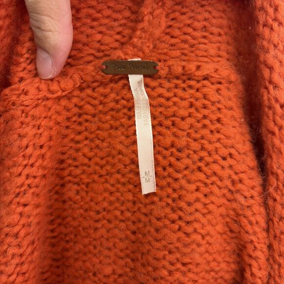 Free People Womens Wool Blend Ribbon Detail Hooded Cardigan Medium Orange Chrty - Picture 8 of 12